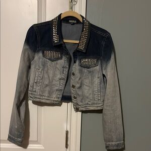 Studded Denim Jacket - Blue Sz l